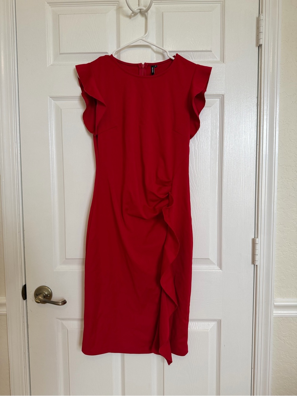 MUSOL Red Ruffle Midi Dress Size Medium Elegant Cocktail Bodycon Dress